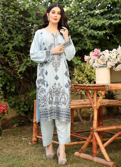 Light Blue Embroidered Trouser Co-ord Set