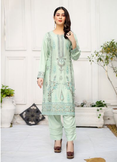 Mint Green Embroidered Trouser Co-ord Set