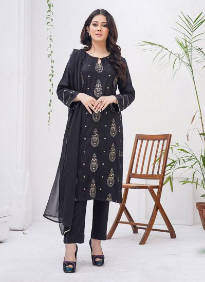 Black Embroidered Linen Suit