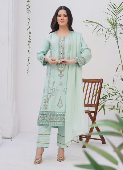 Mint Green All Over Embroidered Linen Suit