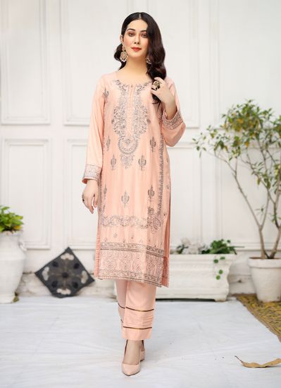 Peach Linen Embroidered Co-ord Set
