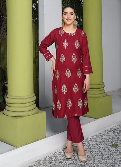 Maroon Dhanak Embroidered Co-ord Set