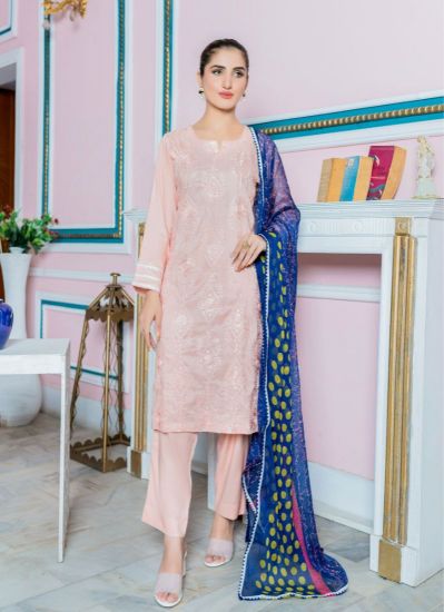 Peach Linen Embroidered Ladies Suit