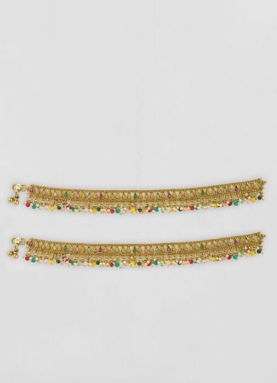 Gold Payal Pair With Multicolour Droplets