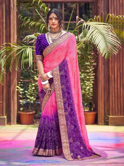 Purple Bandhani Georgette Saree