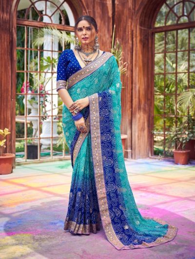 Blue Bandhani Georgette Saree