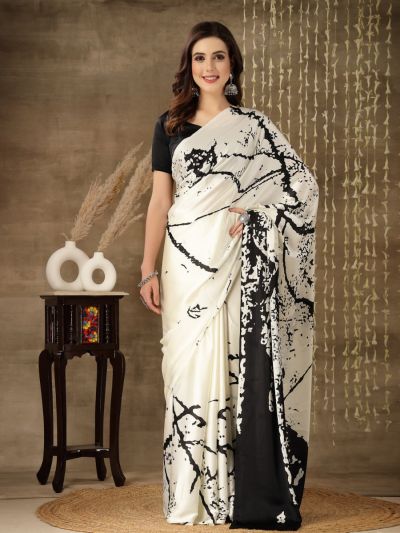 Black Satin Printed Saree