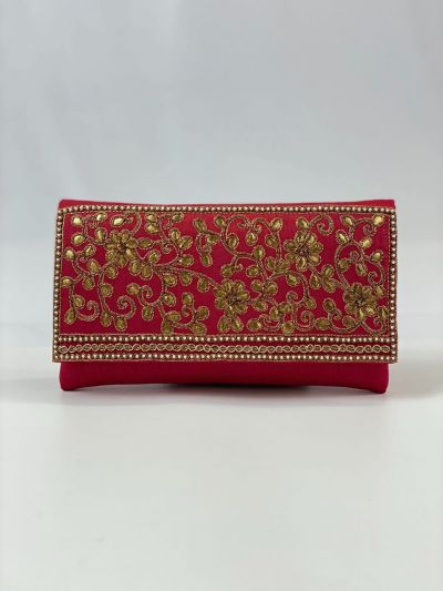 Red Silk Embroidered Handbag