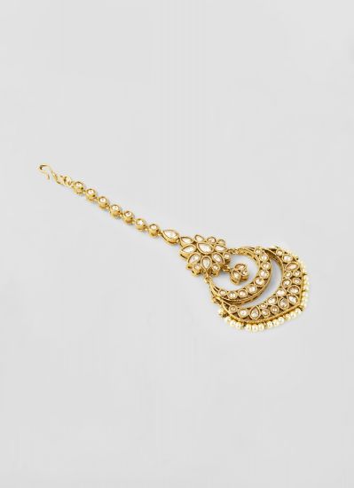 Antique Gold Tikka with Reverse American Diamond with Pearls