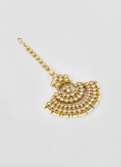 Graceful Antique Gold Tikka with Reverse American Diamond with Pearls