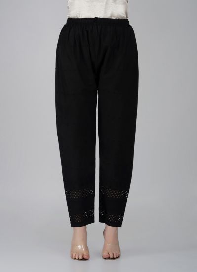Buy Black Cotton Embroidered Trouser