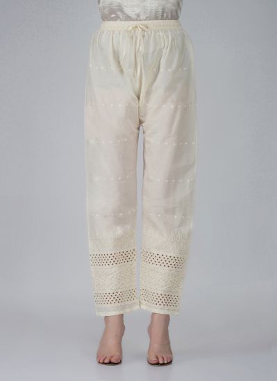 Buy Ivory Cotton Embroidered Trouser