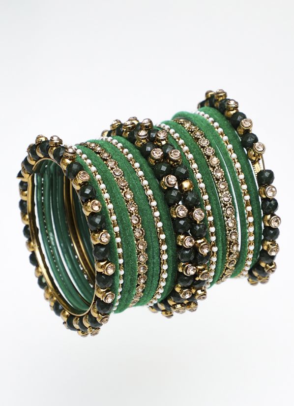 Embellished Dark green bangle set