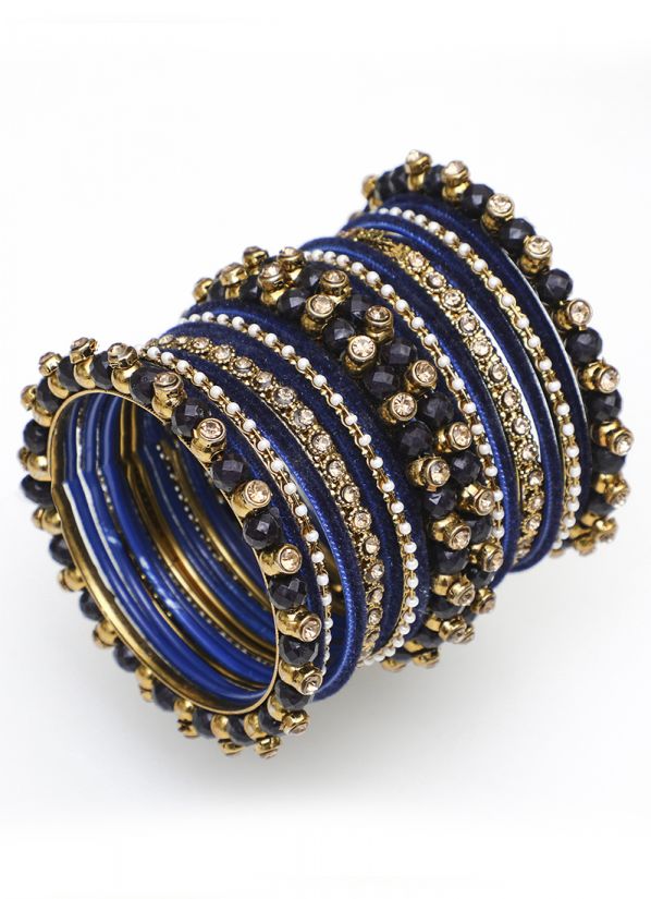Embellished Navy blue bangle set