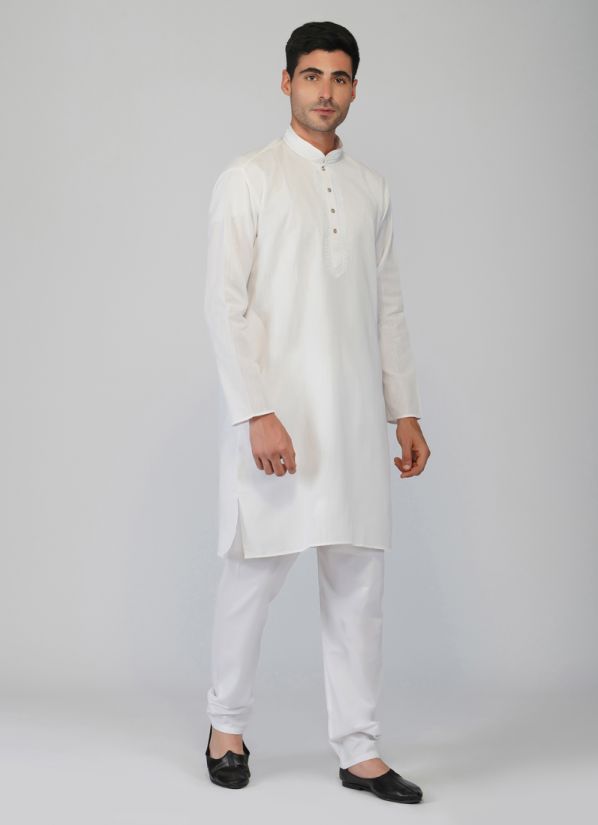 White Embroidered Kurta and Churidaar Set