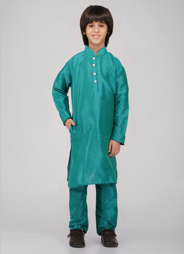 Buy Boy's Blue Raw Silk Kurta Pajama Set