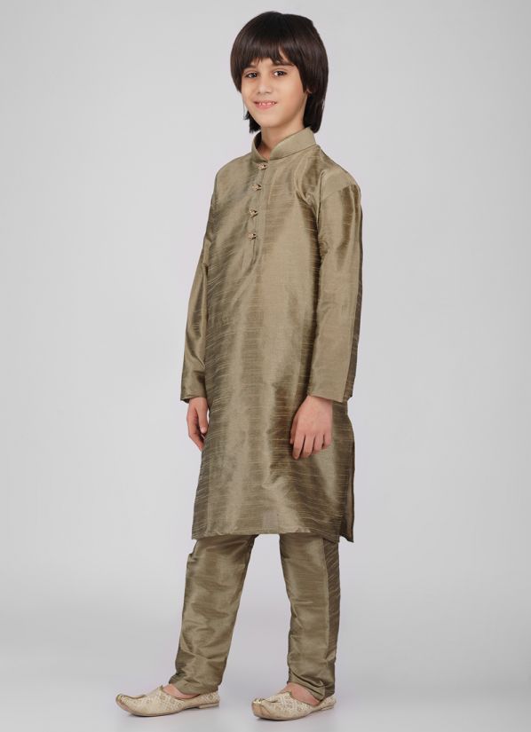 Buy Boy's Gold Raw Silk Kurta Pajama Set