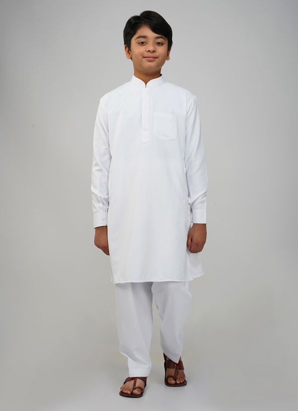 Buy Boys White Polyester Kurta Salwar Set