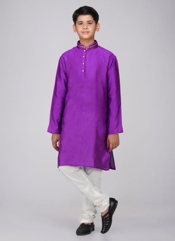 Boys Purple Polyester Kurta Pajama Set