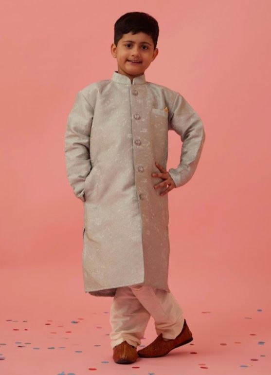Buy Boy's Light Blue Poly Shervani Pajama Set