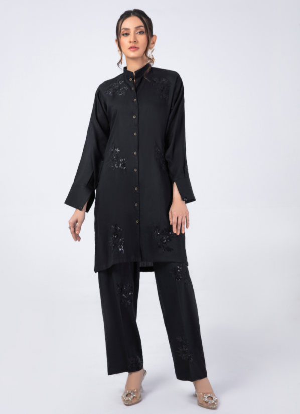 Black Sippy Embroidered 2pc Kameez & Trousers