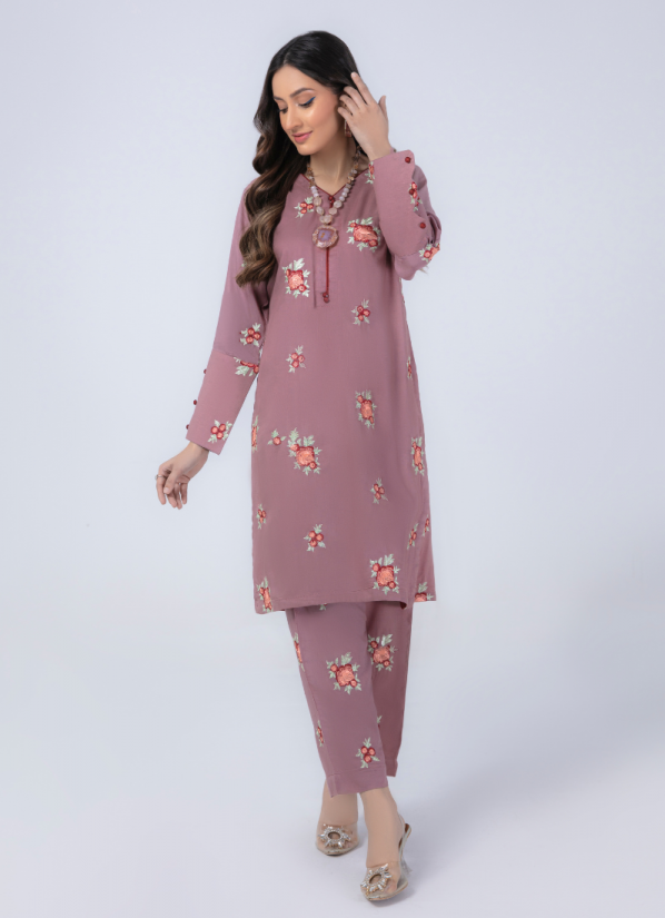 Mauve Resham Embroidered 2pc Kameez & Trousers