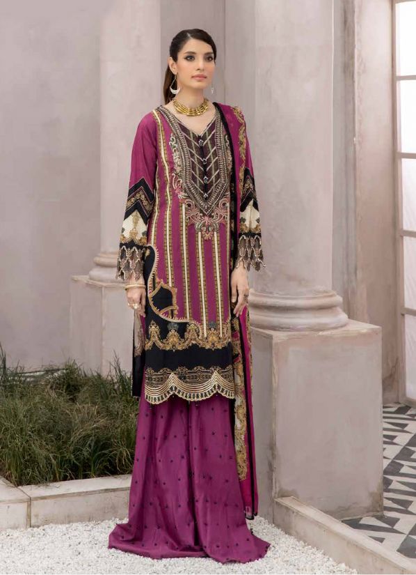 Magenta Embroidered Straight Cut Suit Set