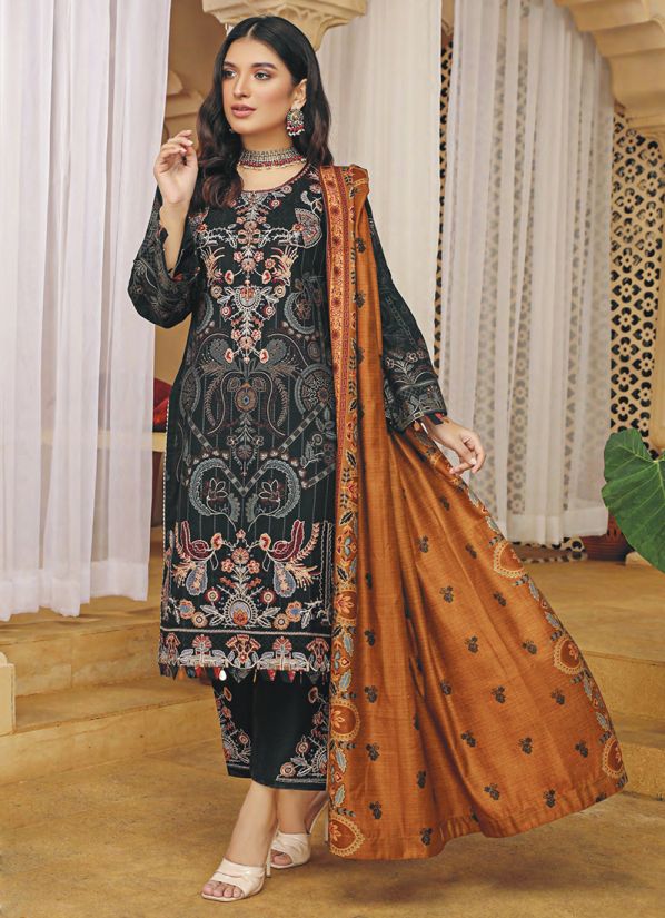 Black Dhanak Suit with Pashmina Shawl