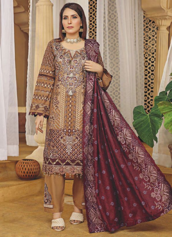 Brown Dhanak Suit with Pashmina Shawl
