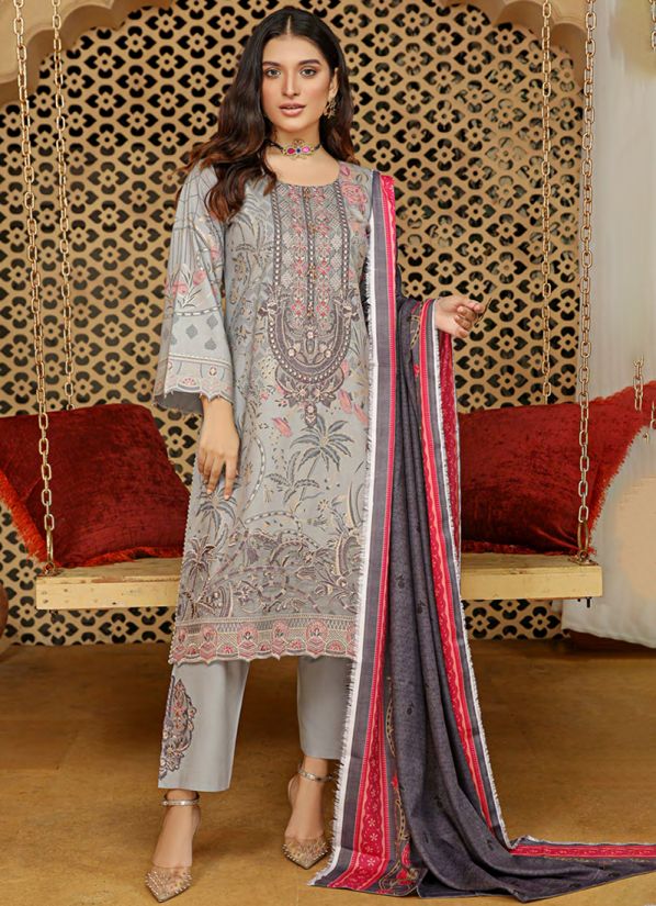 Grey Dhanak Suit with Pashmina Shawl