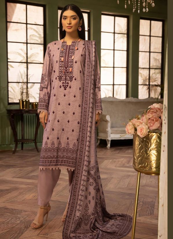 Purple All Over Embroidery Straight Cut Suit Set