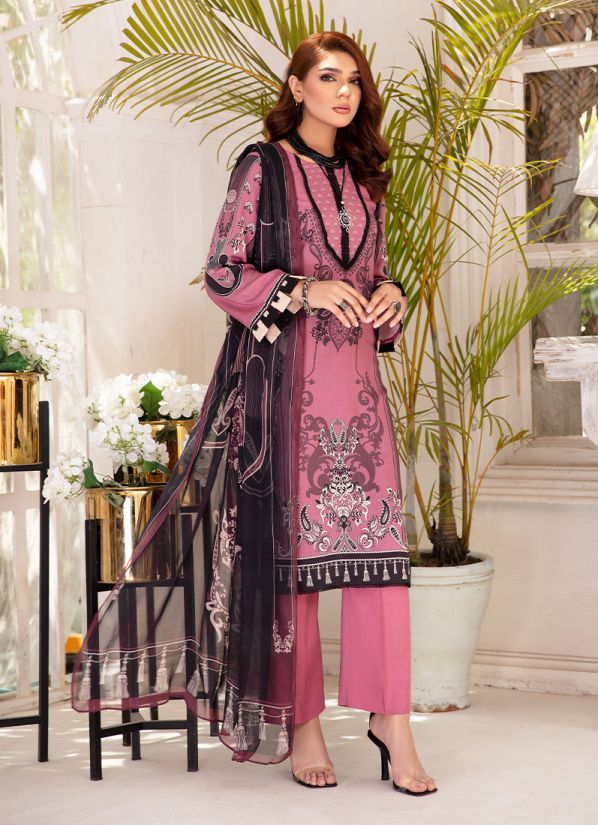 Purple Lawn Chiffon Digital Print  Dupatta Suit Set