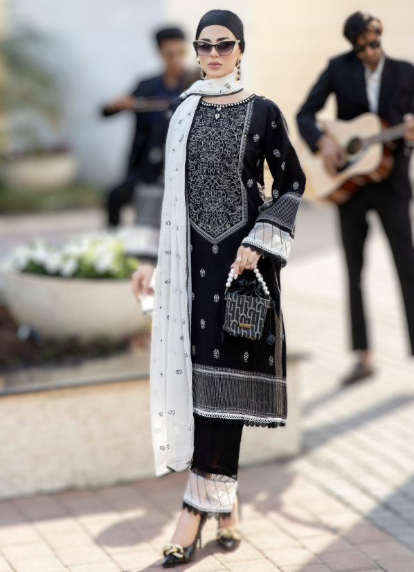 Buy Black Shift Style Lawn Printed Embroidered Suit Set