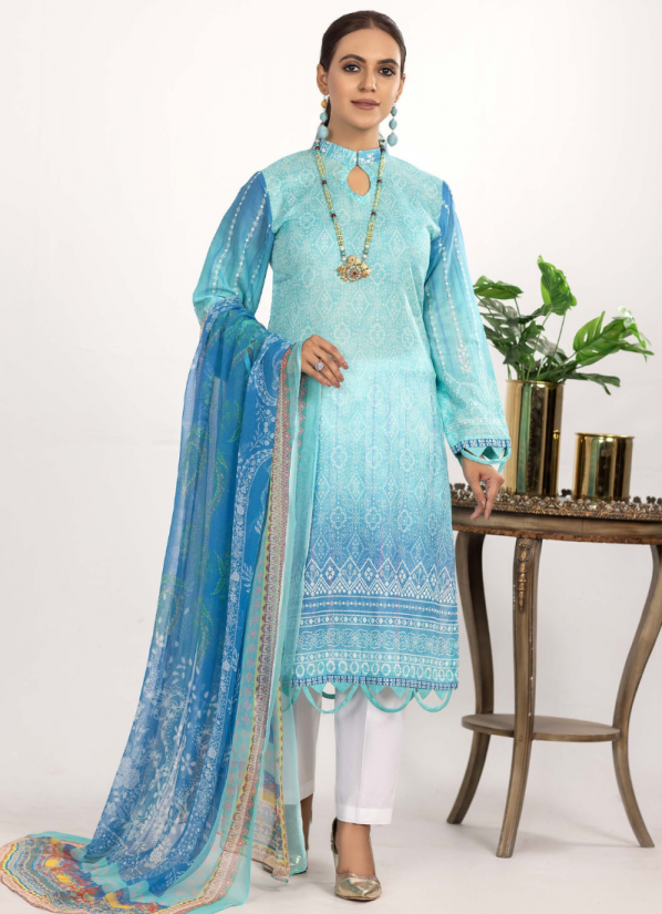 Buy Light blue Straight cut Lawn Digital Printed Suit Set