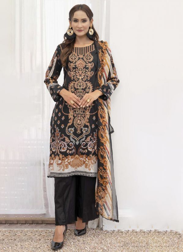 Black Lawn Embroidered Palazzo Suit Set