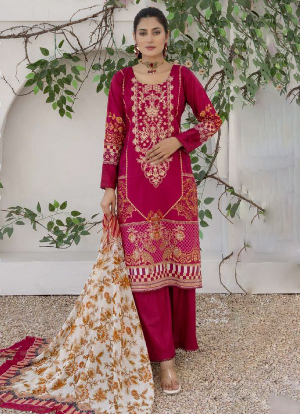 Magenta Lawn Embroidered Palazzo Suit Set