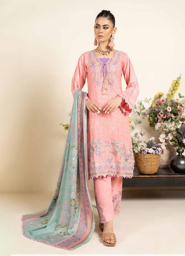 Light Pink Dhanak Pashmina Shawl Suit Set