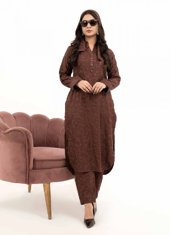 Brown Dhanak Embroidered Co-ord Set