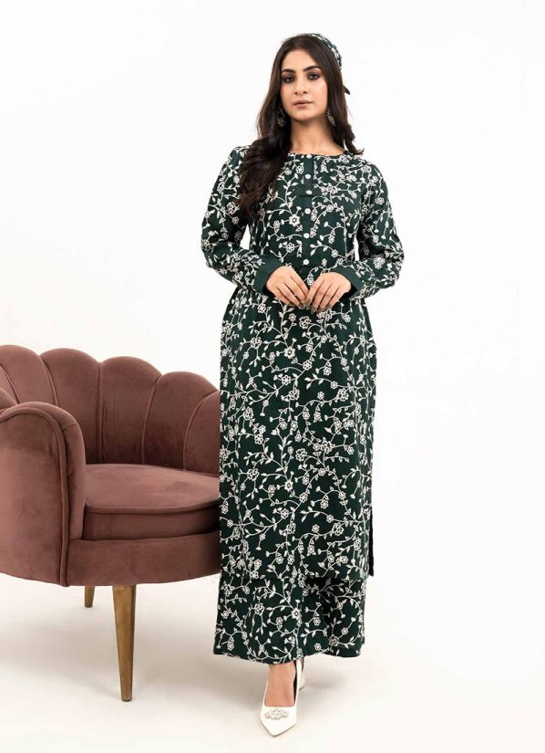 Dark Green Dhanak Embroidered Co-ord Set