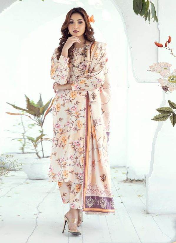 Buy Peach Floral Printed Shawl Suit