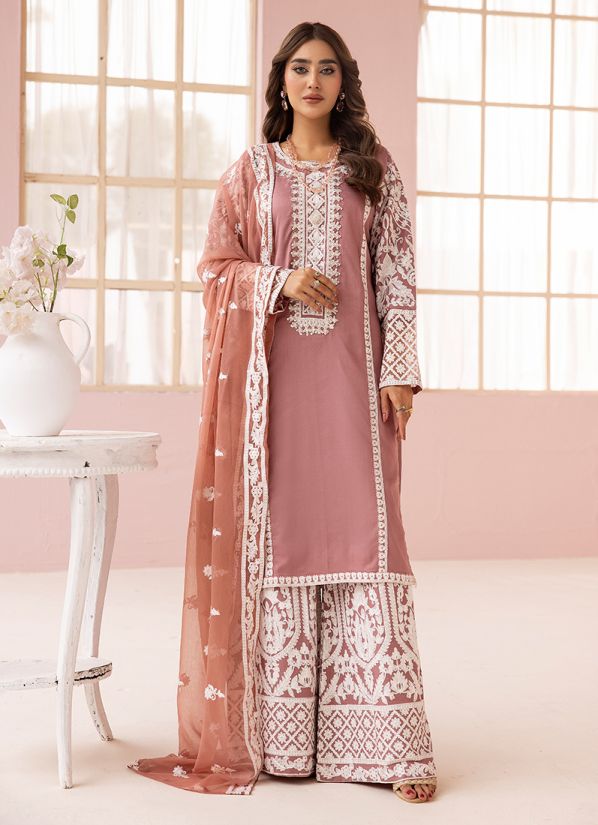 Nude Linen Hand Embroidered Suit Set