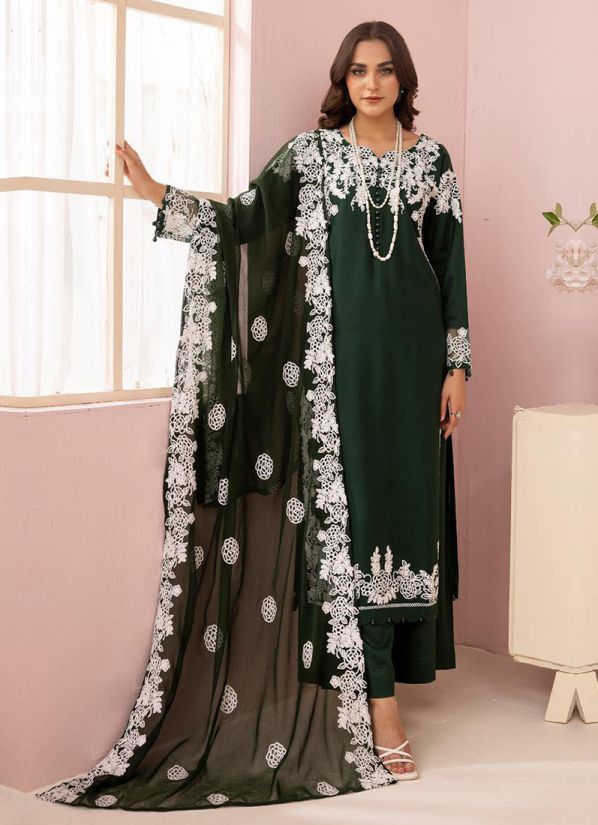 Dark Green Lawn Embroidered Suit Set