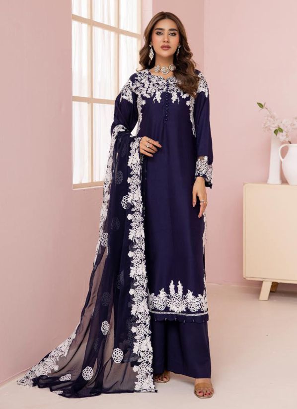 Navy Blue Lawn Embroidered Suit Set