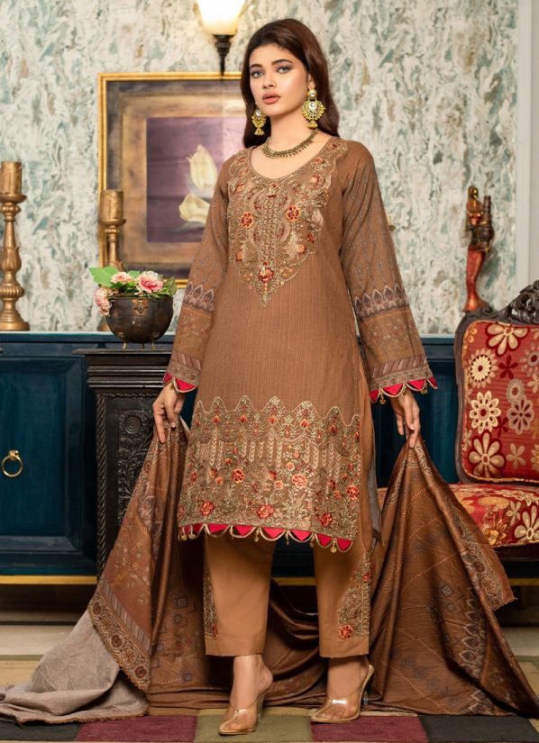 Buy Brown Shift Style Pakistani Suit with Trouser & Dupatta
