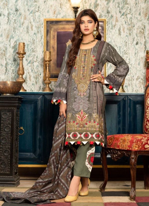 Buy Dark Grey Shift Style Pakistani Suit with Trouser & Dupatta