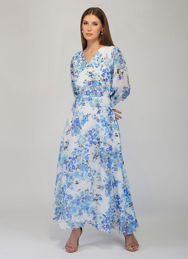 Buy Blue Georgette Floral Printed Indian Dress