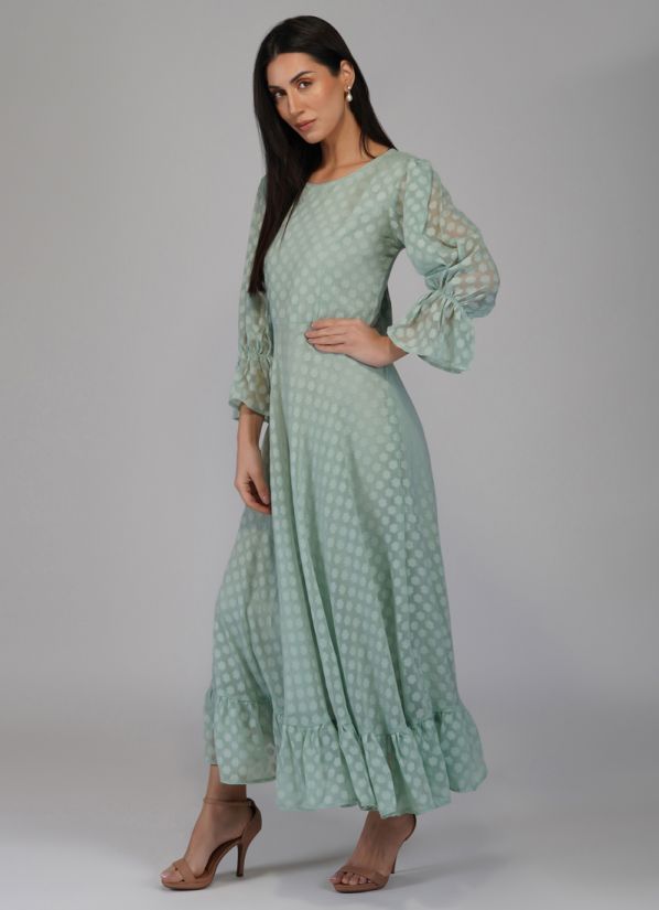 Buy Green Georgette Dobby Indian Dress