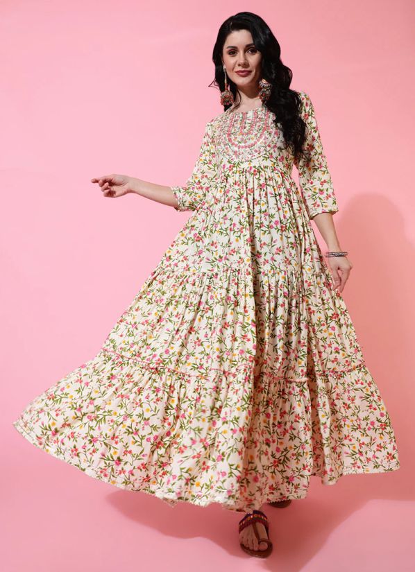 Buy Cream Rayon Printed Dress