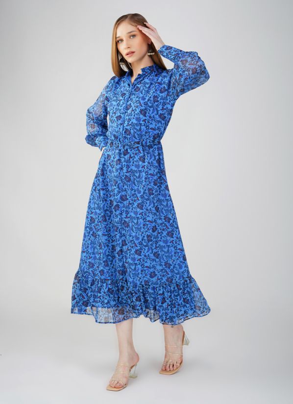 Buy Blue Floral Print Long Dress