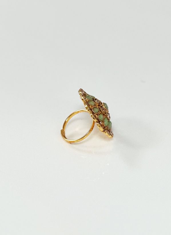 Mint Green Flower Reverse American Diamonte Stone Ring